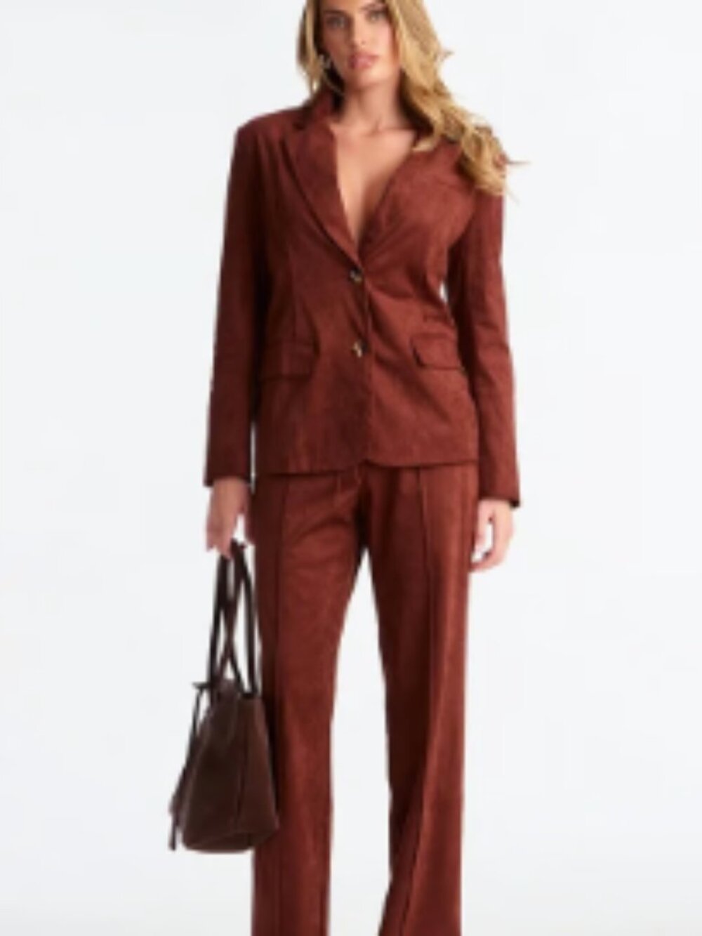 Fashion Nova Heather Blazer Faux Suede Pant Set